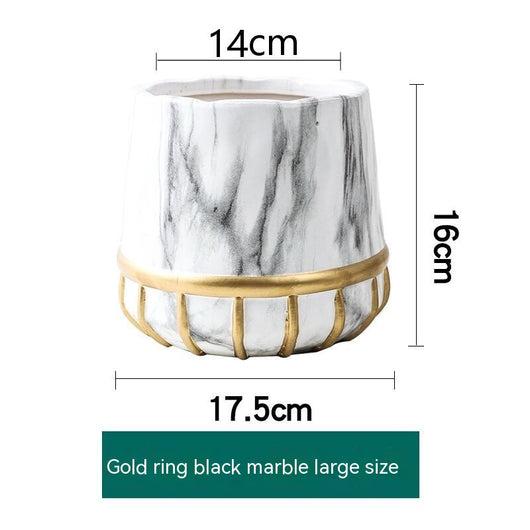 Maceta de Cerámica Dorada con Efecto Mármol - Decoración Premium para el Hogar - Image 7