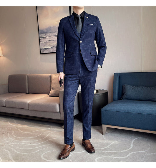 Traje de Esmoquin Tres Piezas Cuadros Mesh para Hombre - Image 18