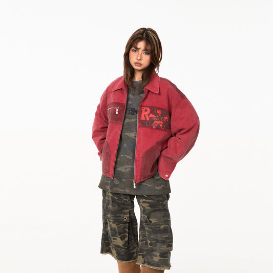 Chaqueta Patchwork de Pana Texturizada con Bolsillos y Corte Holgado