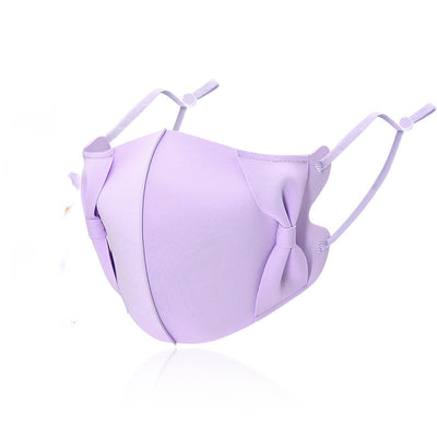 Light blue ice silk face mask with decorative bows on the sides and adjustable ear loops, shown on a white background. - Image 27