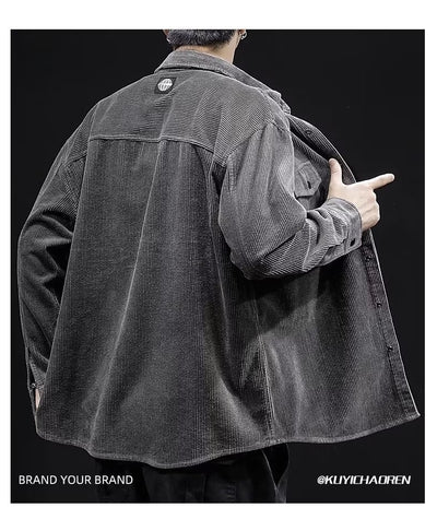 Camisa de Pana Oversized para Hombre - Corte Amplio Primavera y Otoño - Image 16