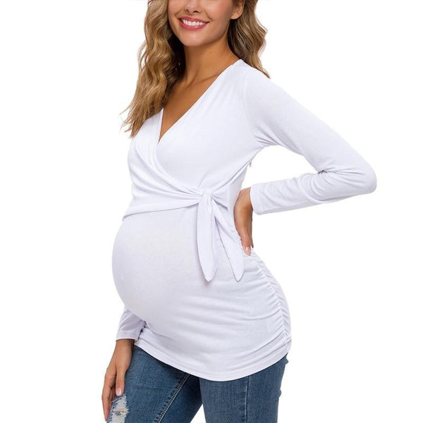 Blusas Premamá de Manga Larga y Cuello en V