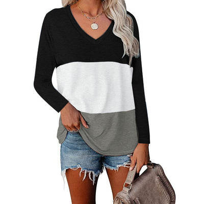 Blusa de Manga Larga con Cuello en V y Diseño Patchwork - Image 17