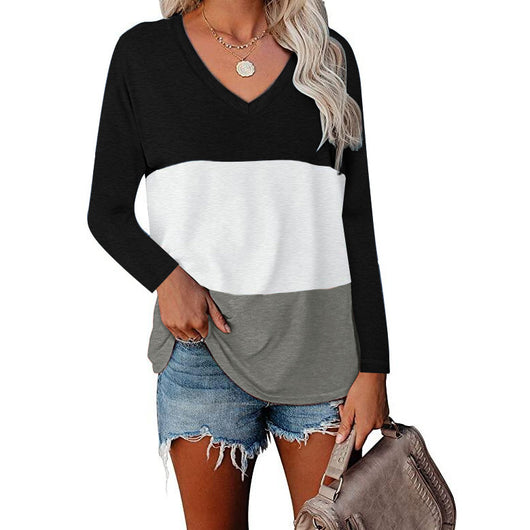 Blusa de Manga Larga con Cuello en V y Diseño Patchwork - Image 17