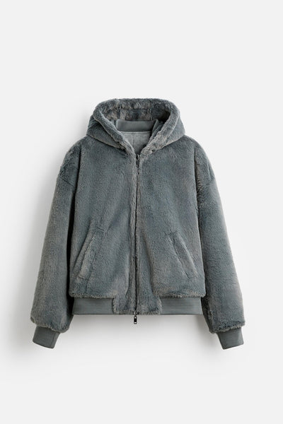 Chaqueta Bomber Reversible con Capucha de Cuero Sintético para Hombre - Image 18