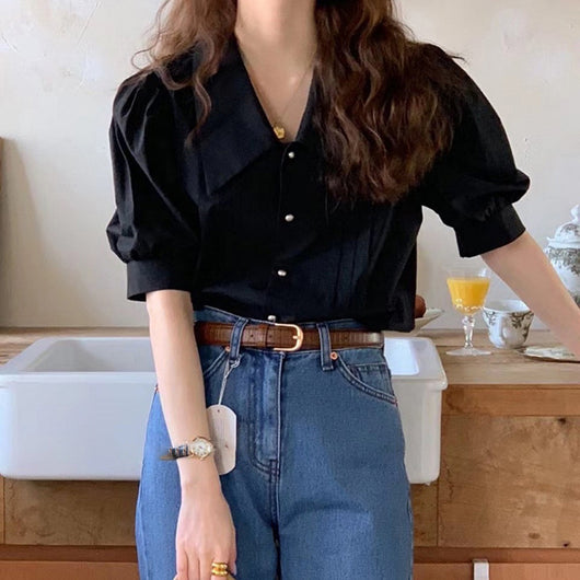 Blusa Elegante con Escote en V y Mangas Abullonadas - Image 9