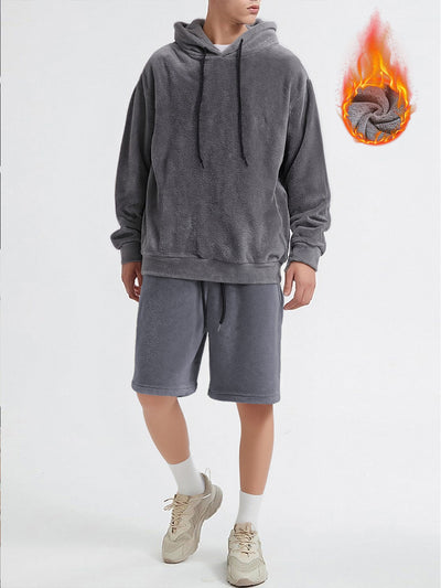 Conjunto de Sudadera con Capucha y Shorts en Fleece Coral para Hombre Talla Grande - Image 22
