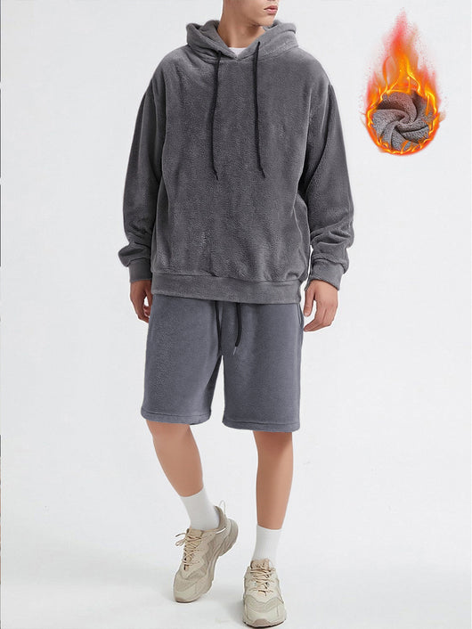 Conjunto de Sudadera con Capucha y Shorts en Fleece Coral para Hombre Talla Grande - Image 22