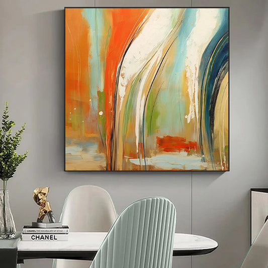 Cuadro Abstracto Moderno Naranja - Lienzo Óleo Artesanal sin Marco