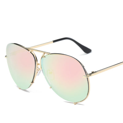 Aviator sunglasses with light blue lenses and a gold-colored metal frame, featuring a double bridge design. - Image 9