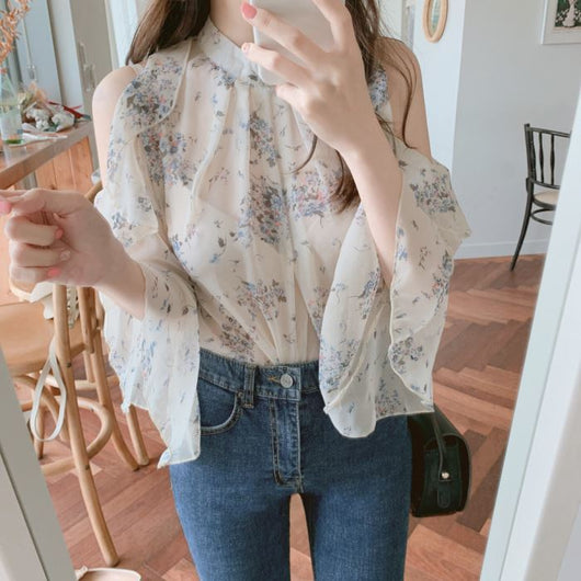 Blusa Floral Hombros Descubiertos con Mangas Acampanadas - Diseño Elegante para Primavera - Image 12