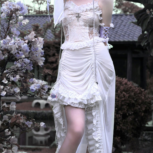 Vestido Gótico Blanco Estilo Chino con Malla y Cordón - Diseño Dark Verano - Image 8