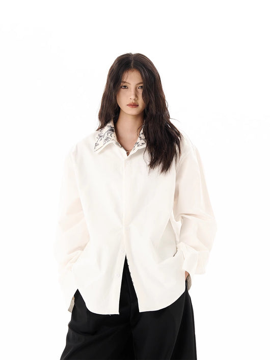 Camisa Larga Blanca con Detalles Florales y Superposición de Texturas - Image 13