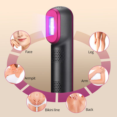 Black and pink IPL laser hair removal device kit with power adapter, safety glasses, razor, and manual. - Image 2