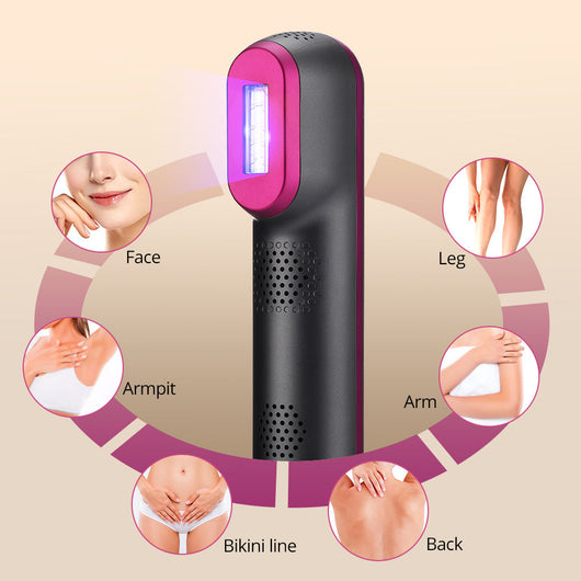 Black and pink IPL laser hair removal device kit with power adapter, safety glasses, razor, and manual. - Image 2
