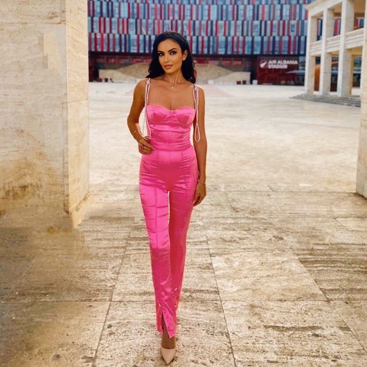 Jumpsuit Cuello Alto Diamante en Colores Sólidos - Image 16