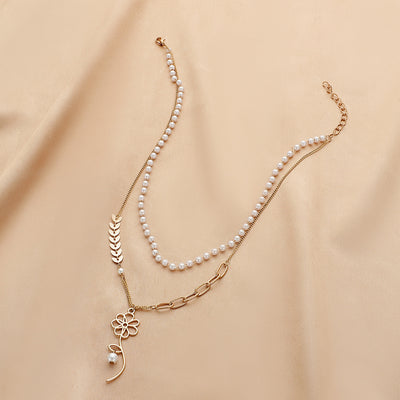 Collar Personalizado de Perla con Dije de Espiga Doble Capa - Diseño Minimalista - Image 3