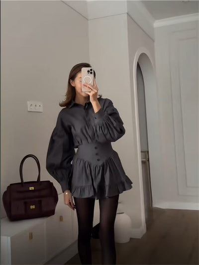 Conjunto Ejecutivo Falda Tableada con Blusa de Mangas Voluminosas - Image 18