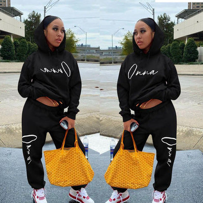 Conjunto Deportivo Mujer Sudadera con Capucha y Pantalón Estampado