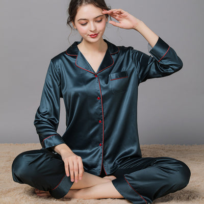 Pijama de Seda para Parejas Primavera Otoño - Image 3