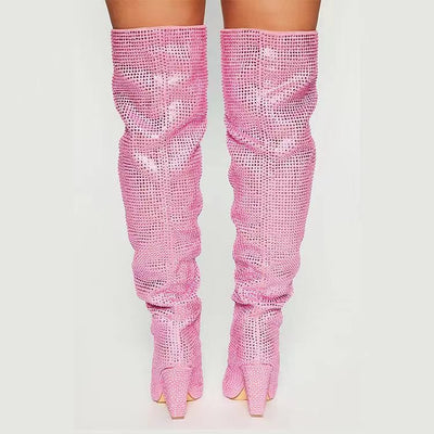 Botas Hasta la Rodilla con Tacón Cuña Punteado y Cristales Brillantes Talla Grande - Image 12
