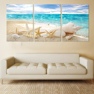 Cuadro de Óleo Tríptico Estrellas de Mar - Spray Decorativo para Sala - Image 2