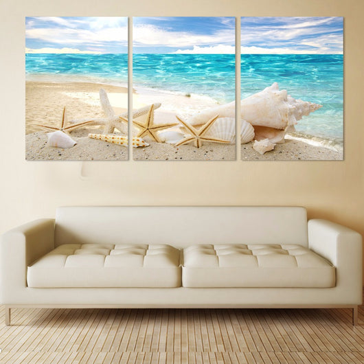 Cuadro de Óleo Tríptico Estrellas de Mar - Spray Decorativo para Sala - Image 2