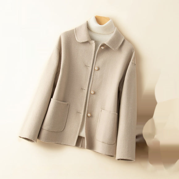 Abrigo de Lana Reversible con Cuello Tipo Muñeca - Estilo Clásico Cachemira