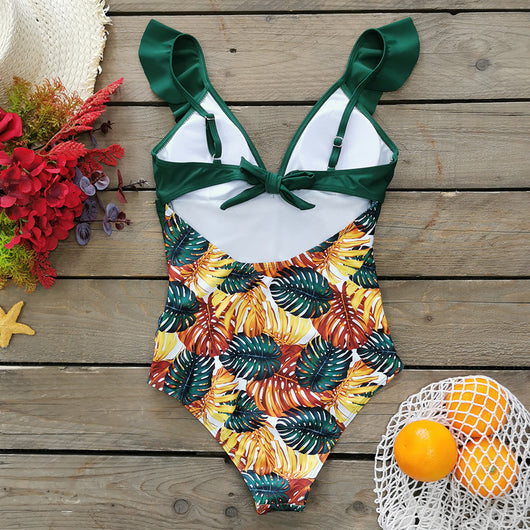 Traje de Baño Mujer Halter con Volantes y Estampado Minimalista - Image 4