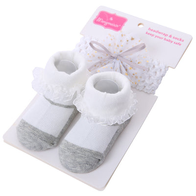 Set de Diadema y Calcetines de Encaje con Moño para Bebé - Image 9