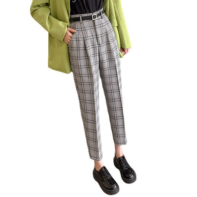 Pantalones Cuadros Mujer Corte Holgado Estilo Británico Largo 7/8 - Image 5
