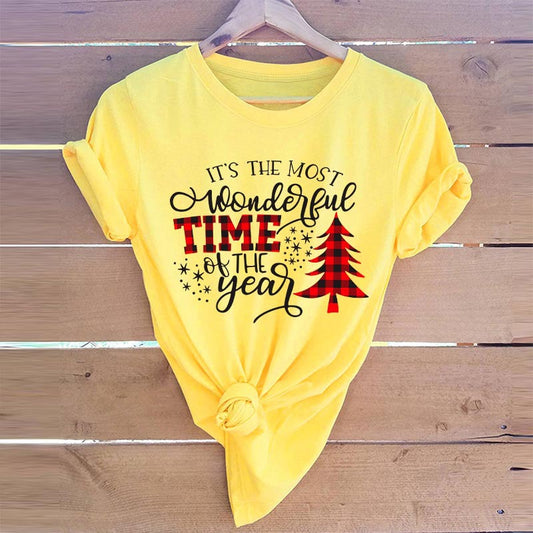 Camiseta Navideña Estampada para Mujer - Cuello Redondo Manga Corta
