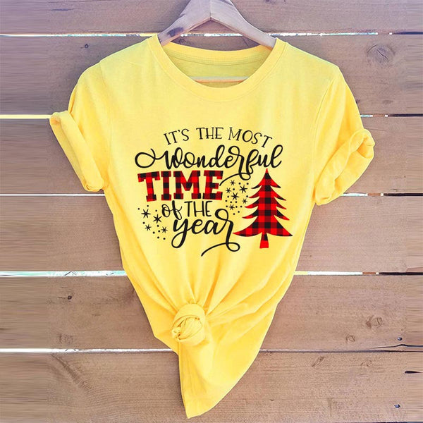 Camiseta Navideña Estampada para Mujer - Cuello Redondo Manga Corta