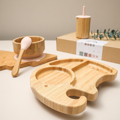 Juego de Plato y Tazón de Bambú con Ventosas para Niños - Diseño Elefante 4 Piezas - Image 7
