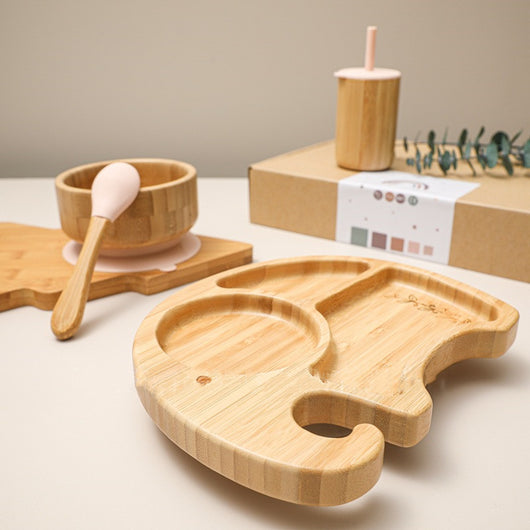 Juego de Plato y Tazón de Bambú con Ventosas para Niños - Diseño Elefante 4 Piezas - Image 7