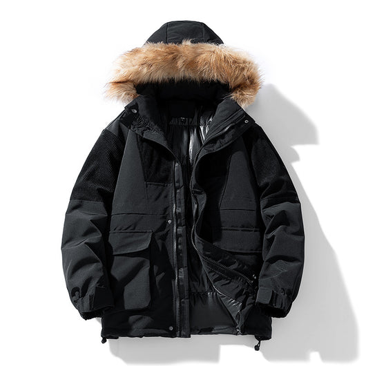 Abrigo Grueso para Hombre con Cuello de Piel - Otoño e Invierno - Image 3