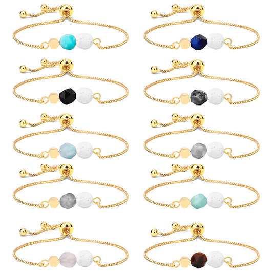 Pulsera Yoga Ojo de Tigre con Cadena de Oro 14K y Piedra Volcánica - Image 2