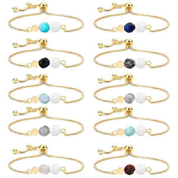 Pulsera Yoga Ojo de Tigre con Cadena de Oro 14K y Piedra Volcánica