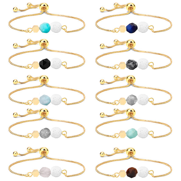 Pulsera Yoga Ojo de Tigre con Cadena de Oro 14K y Piedra Volcánica