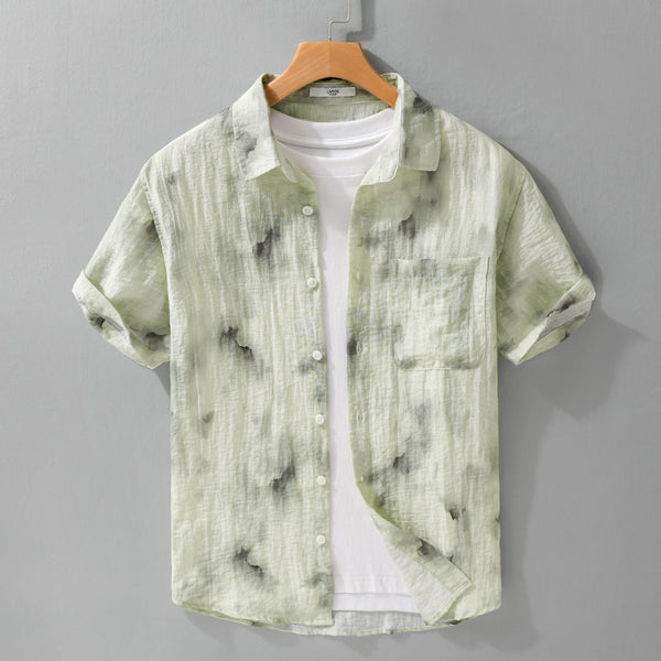 Camisa de Lino Estampada Manga Corta Fresca para Verano