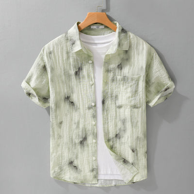 Camisa de Lino Estampada Manga Corta Fresca para Verano