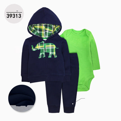 Chaqueta de Cuero con Capucha Manga Larga Tres Piezas para Niños - Image 19