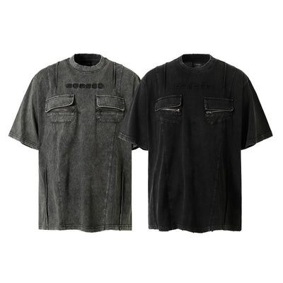 Playera Retro de Trabajo con Bolsillos Decorativos y Efecto Desgastado - Image 13