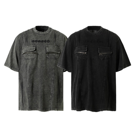 Playera Retro de Trabajo con Bolsillos Decorativos y Efecto Desgastado - Image 13