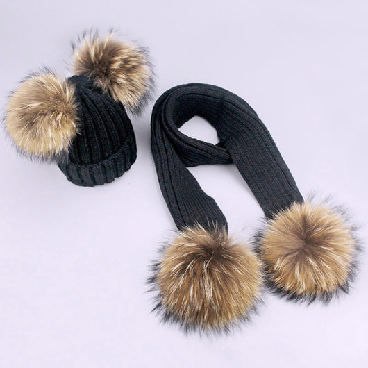 Conjunto Gorro y Bufanda de Lana con Pompones para Niños - Image 19
