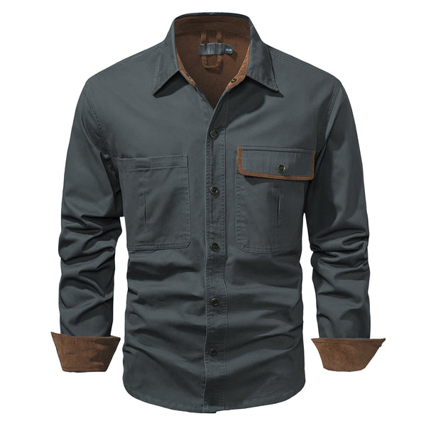 Camisa Polo de Manga Larga Algodón Lavado Tallas Grandes Hombre Color Sólido - Image 6