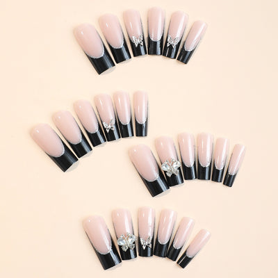 Uñas Postizas Extendidas con Diseño Mariposa Francesa - Punta de Agua Europea - Image 17