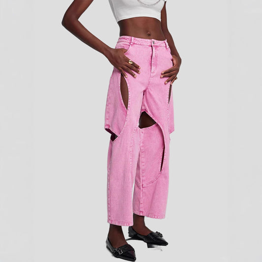 Jeans Rotos de Talle Alto Estilo Americano para Mujer