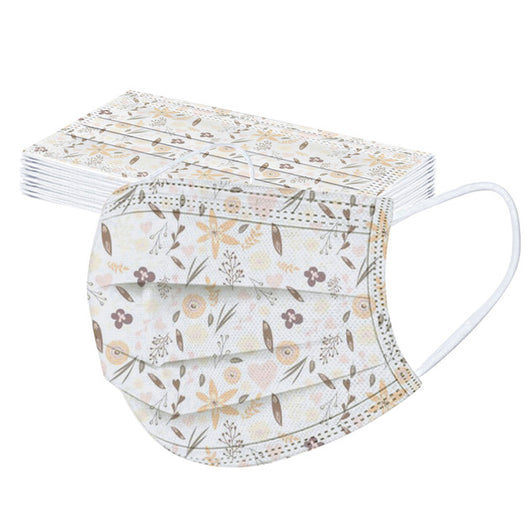 Stack of disposable facial masks with a watercolor floral pattern of red, pink, and orange roses and green leaves. - Image 13