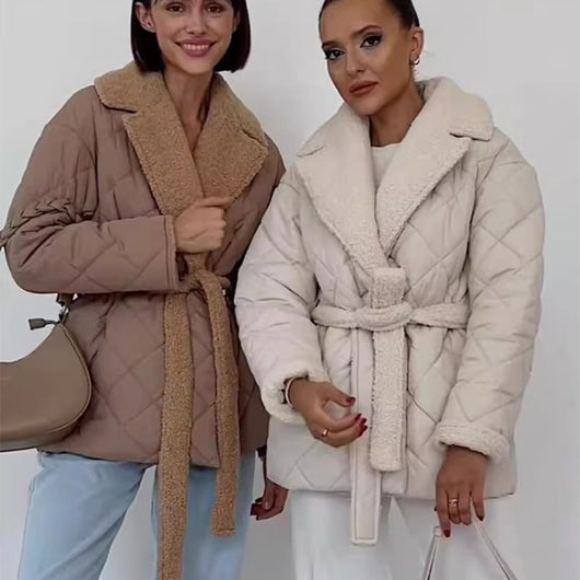 Abrigo Cuadros Invierno con Cintura Ajustable - Diseño Versátil para Mujer